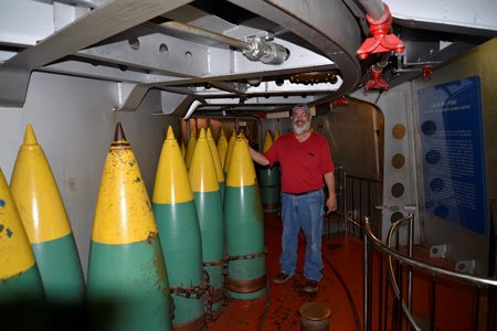 USS Alabama at port, munitions below deck