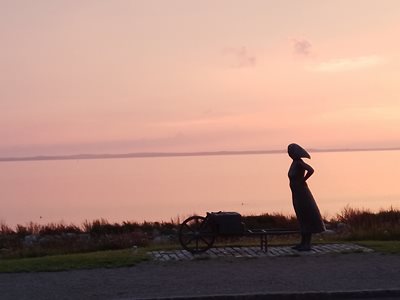 statue overlooking sea and Island Ven (between Denmark n Sweden)