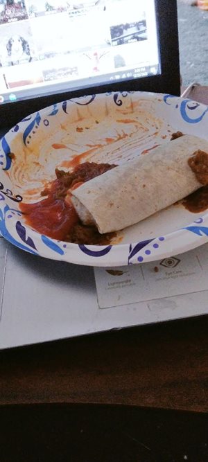 Burritos for lunch with ketchup for dipping, I did have 2 but I ate one lol...