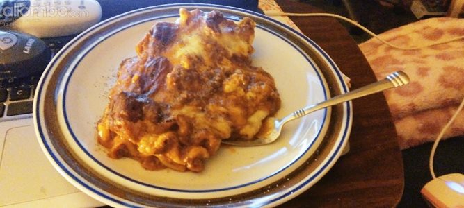 For dinner tonight, lasagne nice and browned top so it's not limp and lifel...