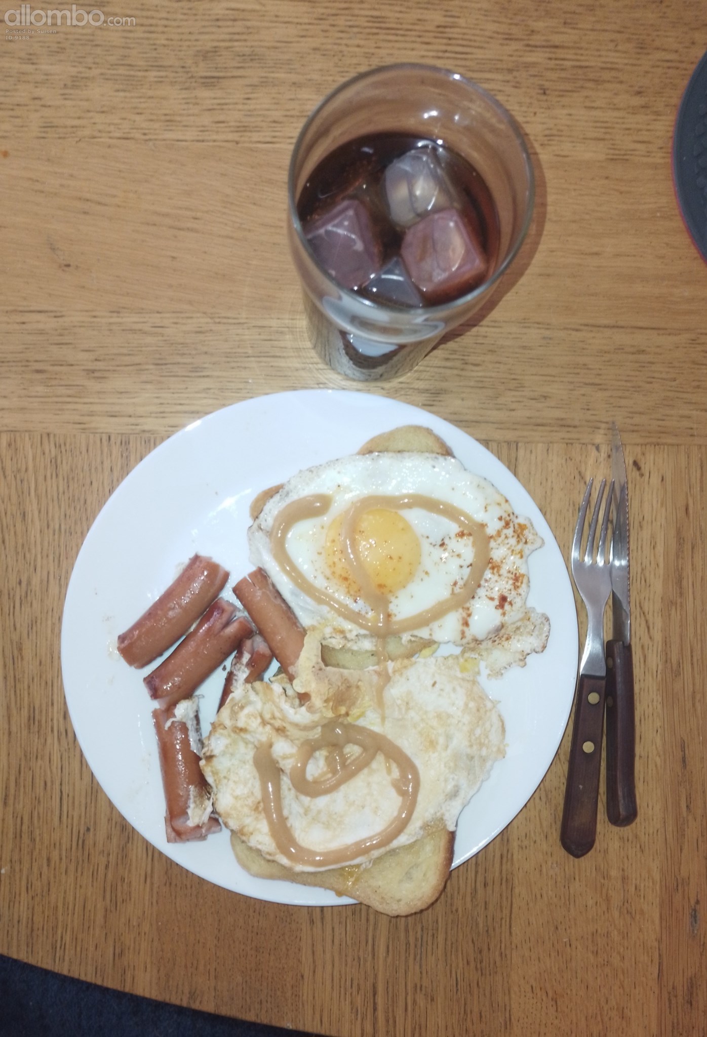 My brunch, eggs on toast, sausages n mustard