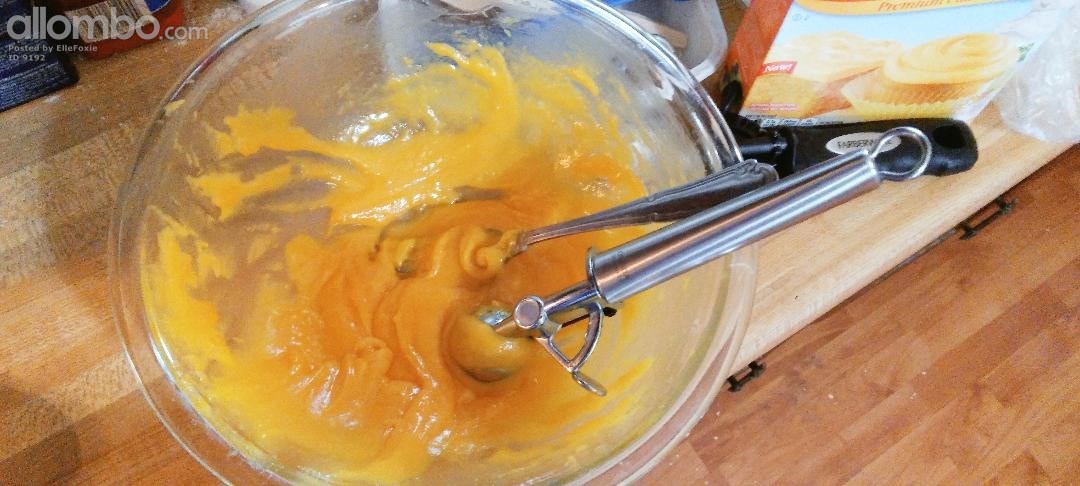 Making some Tropical Mango cookies from a cake mix. Mixing the batter looks...