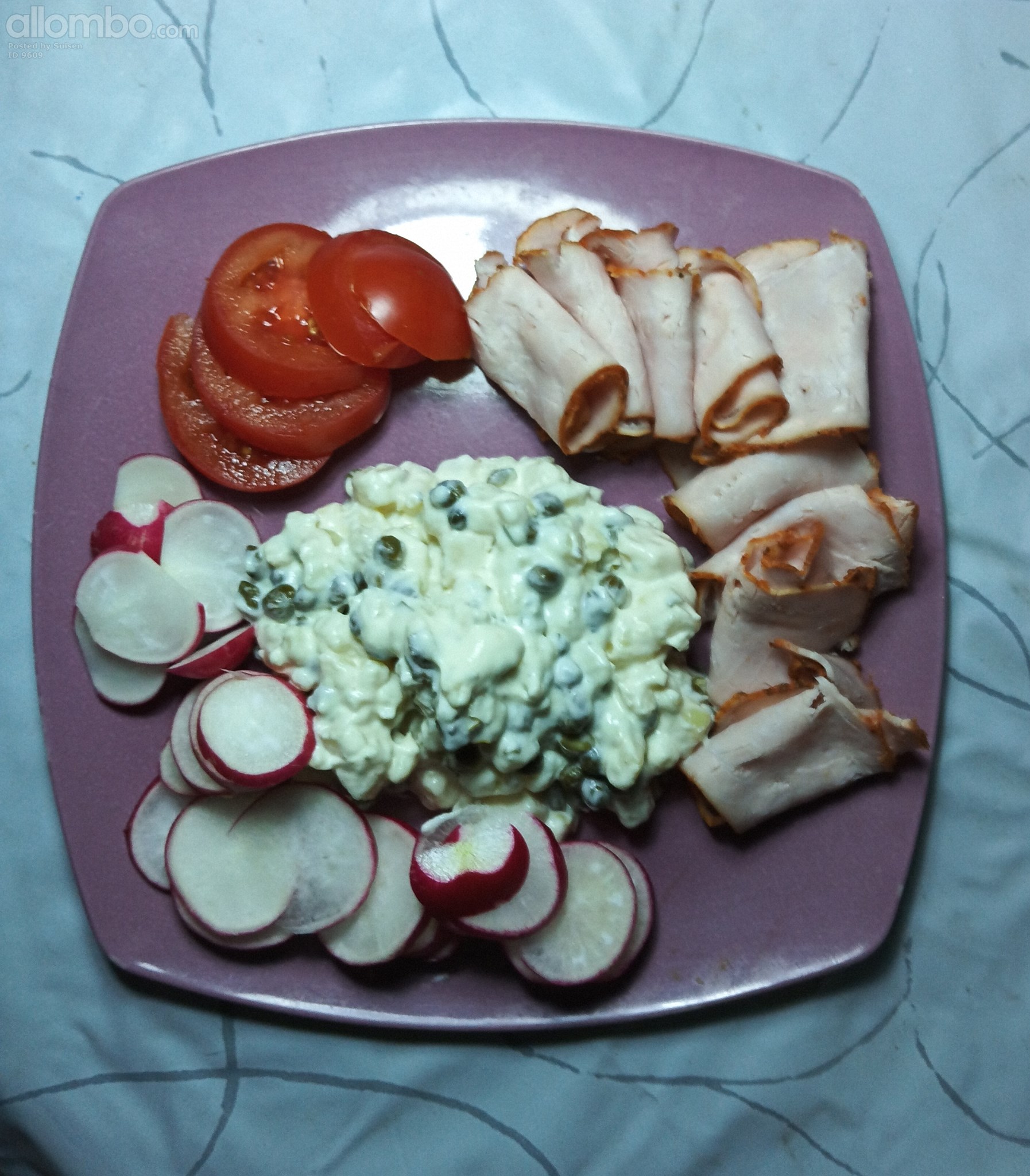 Summer plate, pastrami, potatosallad with kapers, radish n tomato