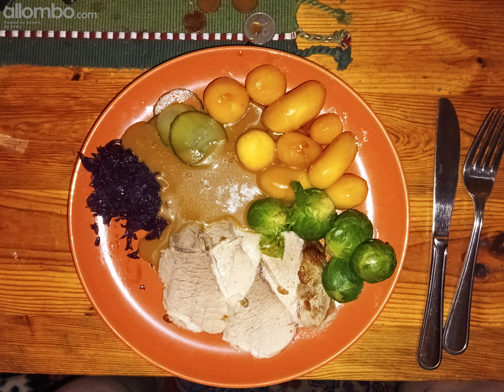 Im cooked porkroast, sprouts, brown sauce n sugarbrown potatoes, not sure w...