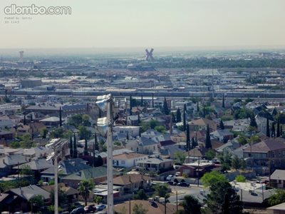 View from El Paso High School, X in background is in Juarez, Mexico just be...