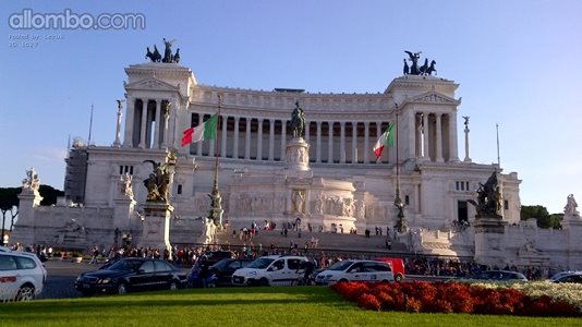 This is the 11Vittoriano massive white marble momument to the first king of...