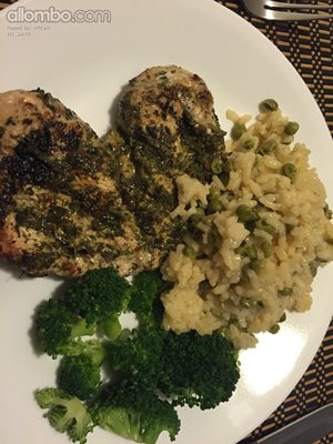 Chimichurri grilled chicken with risotto