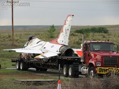 FROM KRDO news channel. the crashed Thunderbird on a flatbed truck right ne...